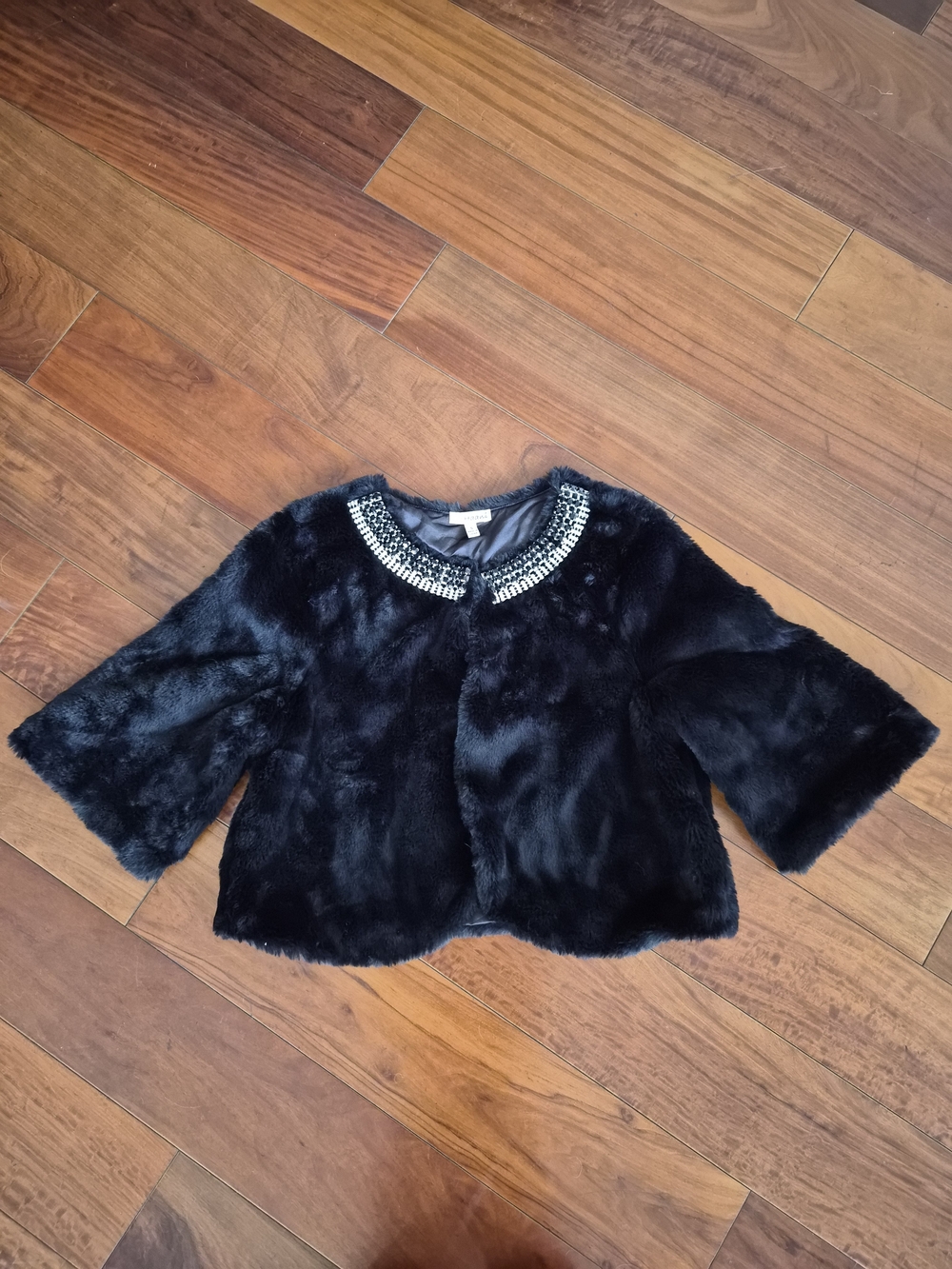 Black Faux Mink Fur Embellished Bolero Jacket - Size S